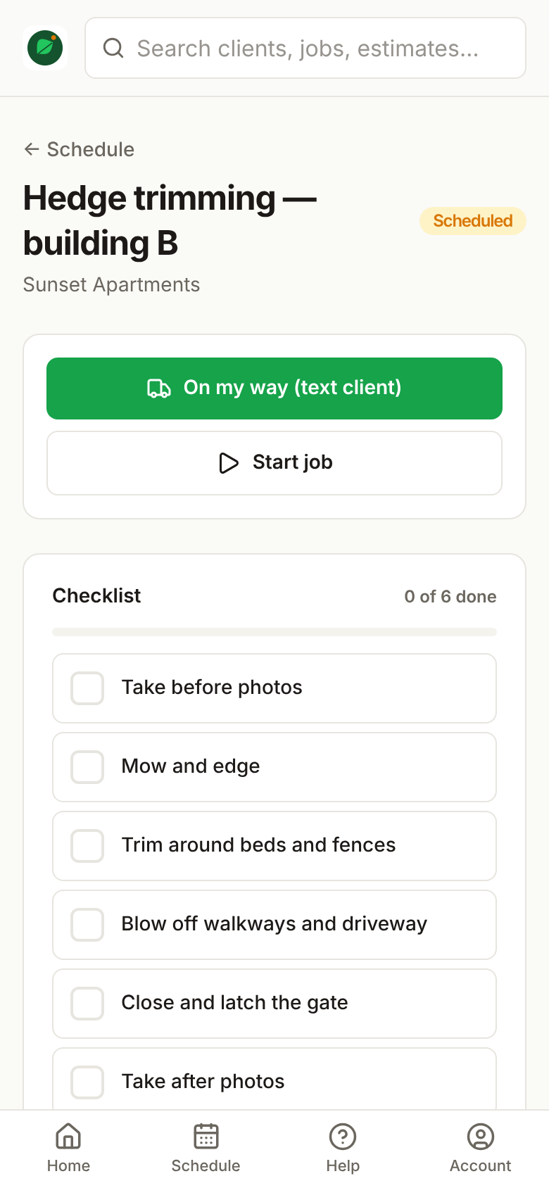 The crew job screen on a phone